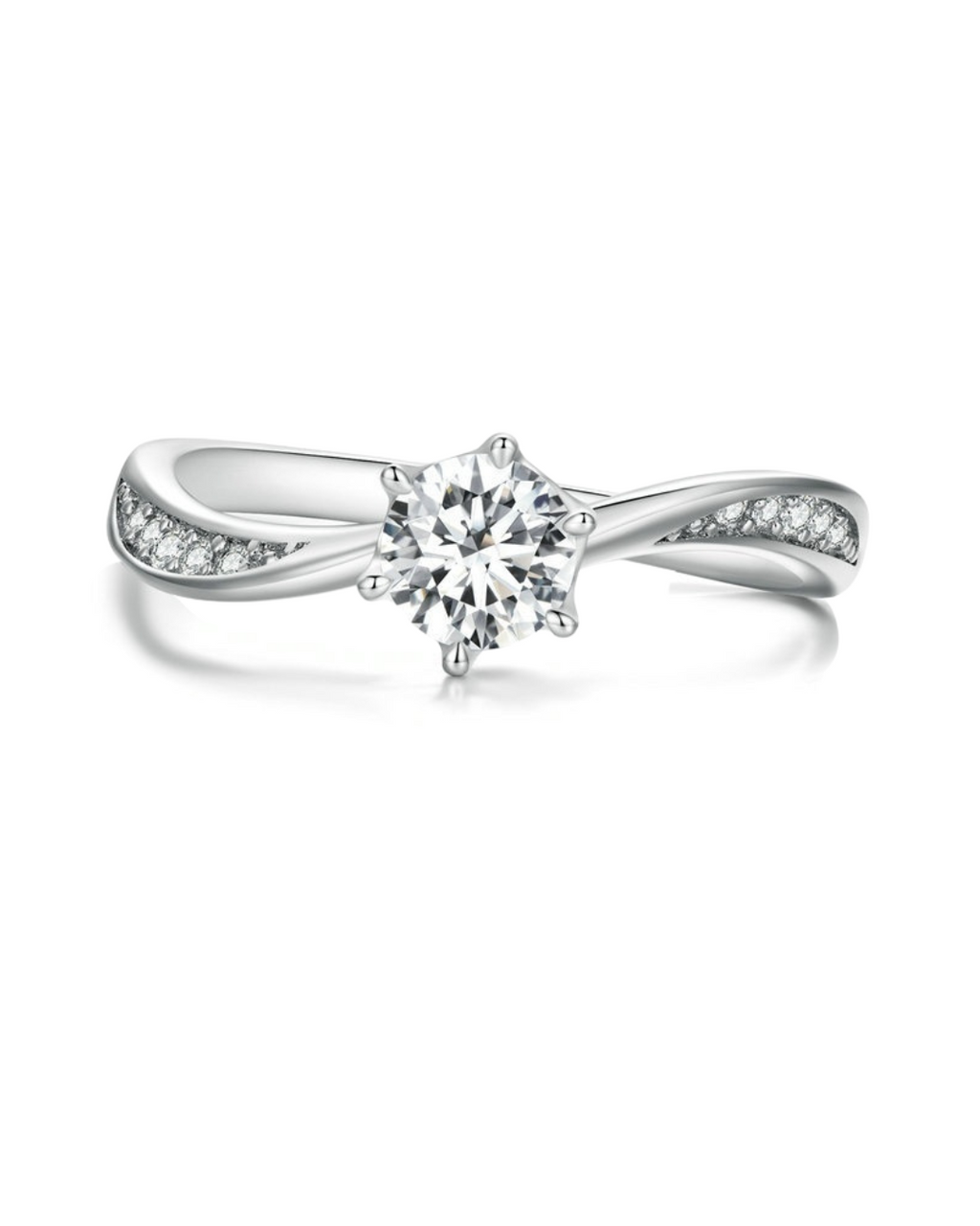 Élancy Ring – 925 Silver ring with central solitaire and twisted band studded with zircons