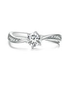 Élancy Ring – 925 Silver ring with central solitaire and twisted band studded with zircons