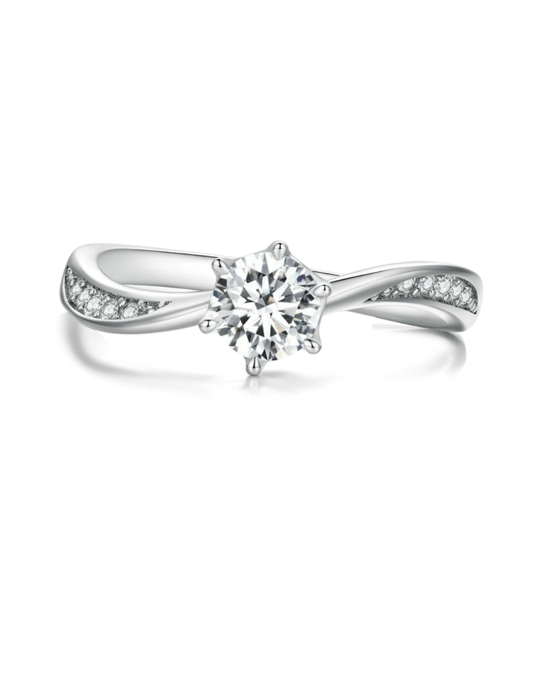 Élancy Ring – 925 Silver ring with central solitaire and twisted band studded with zircons