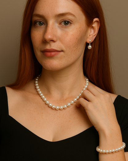 Eterna Perla – Juego de joyería de perlas naturales con collar, pulsera y pendientes | Serenyah