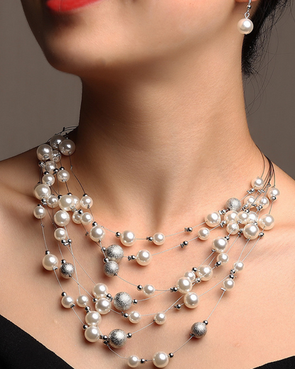 Galassia di Perle - Collar de perlas multicapa con pendientes Serenyah