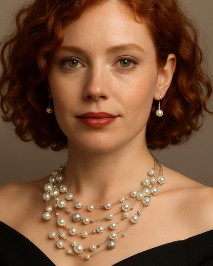 Galassia di Perle - Collar de perlas multicapa con pendientes Serenyah