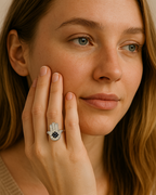 Hamséa Ring – 925 Silver ring with Hamsa symbol studded with blue and white zircons