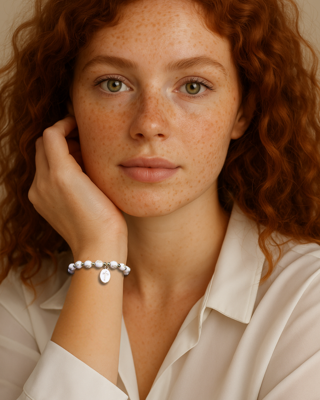 Luce Viva - Beaded Bracelet with Cross Pendant in White or Black Serenyah