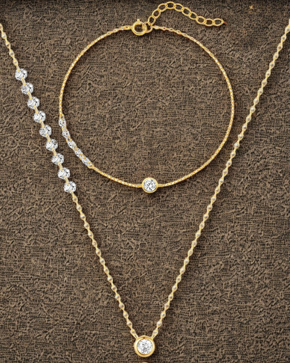 Luna D'Oro Set – 925 Silver Gold-Plated Necklace & Bracelet with Cubic Zirconia | Serenyah