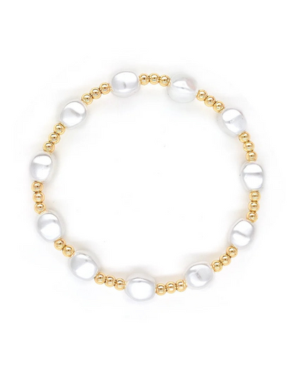 Lunaria Bracelet – Baroque Pearl & Gold Beaded Stretch Bracelet for Women | Serenyah