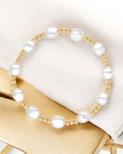 Lunaria Bracelet – Baroque Pearl & Gold Beaded Stretch Bracelet for Women | Serenyah