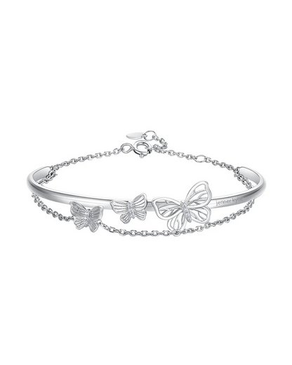 Monarque Argenté – Pulsera Mariposa Plateada para Mujer | Brazalete Mariposa Doble 3D | Serenyah