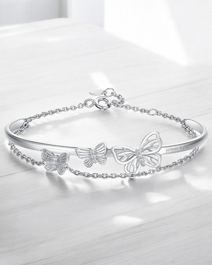 Monarque Argenté – Pulsera Mariposa Plateada para Mujer | Brazalete Mariposa Doble 3D | Serenyah