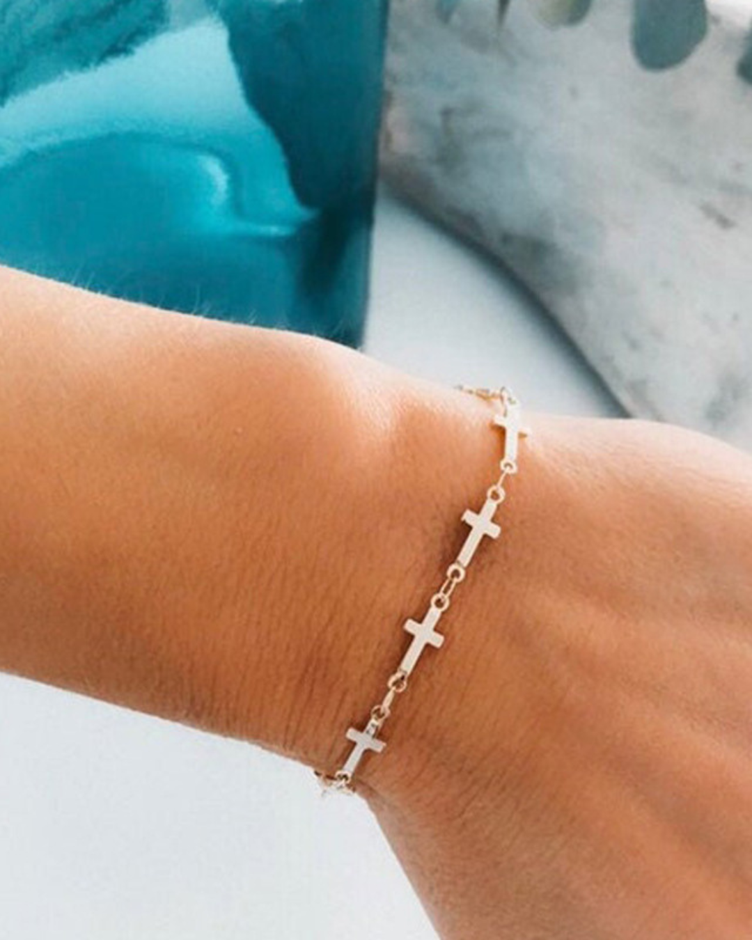 Croce Fine Bracelet with Mini Crosses Gold or Silver Plated Serenyah