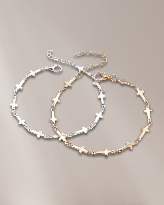 Pulseira Croce Fine com Mini Cruzes Banhada a Ouro ou Prata Serenyah