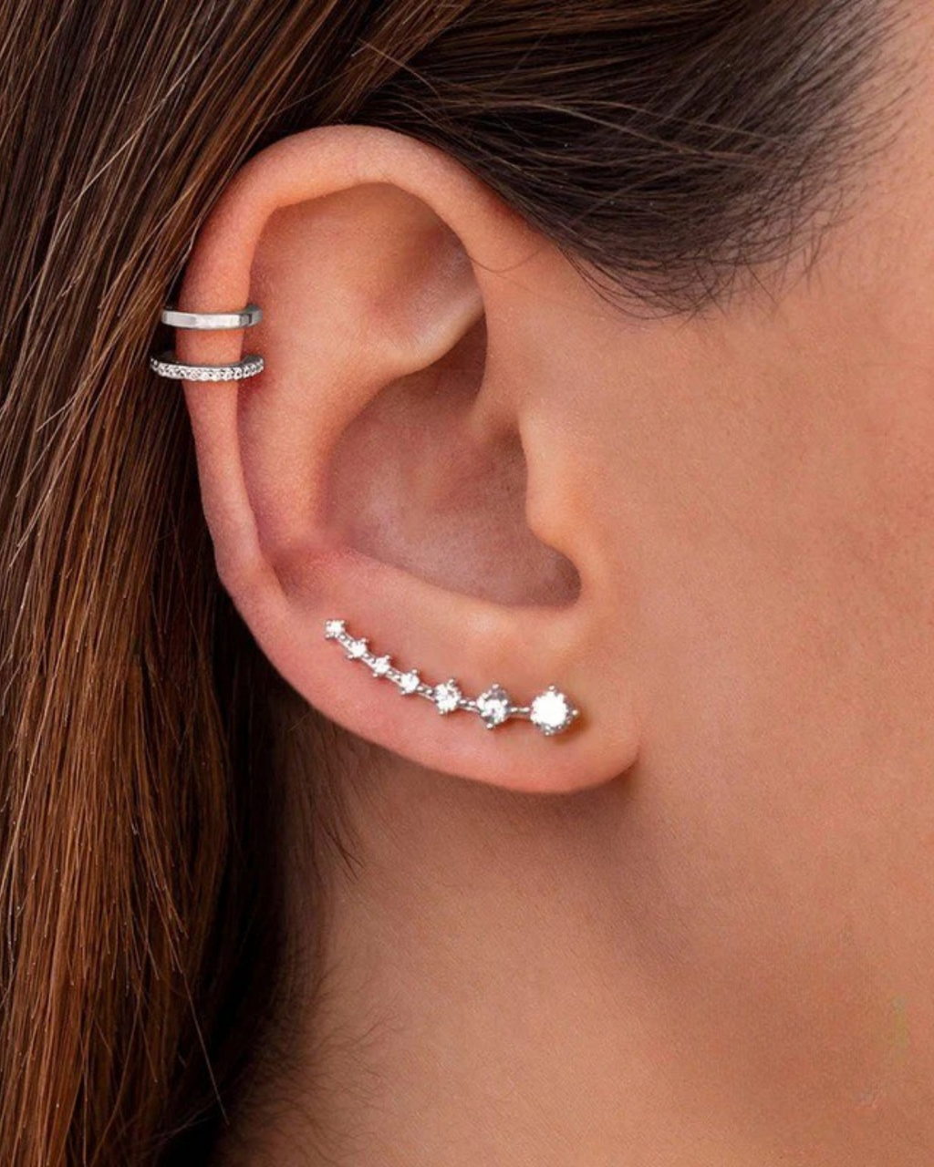 Rivoli Arc Ear‑Climber Brincos Femininos Prata 925 e Zircônia Serenyah