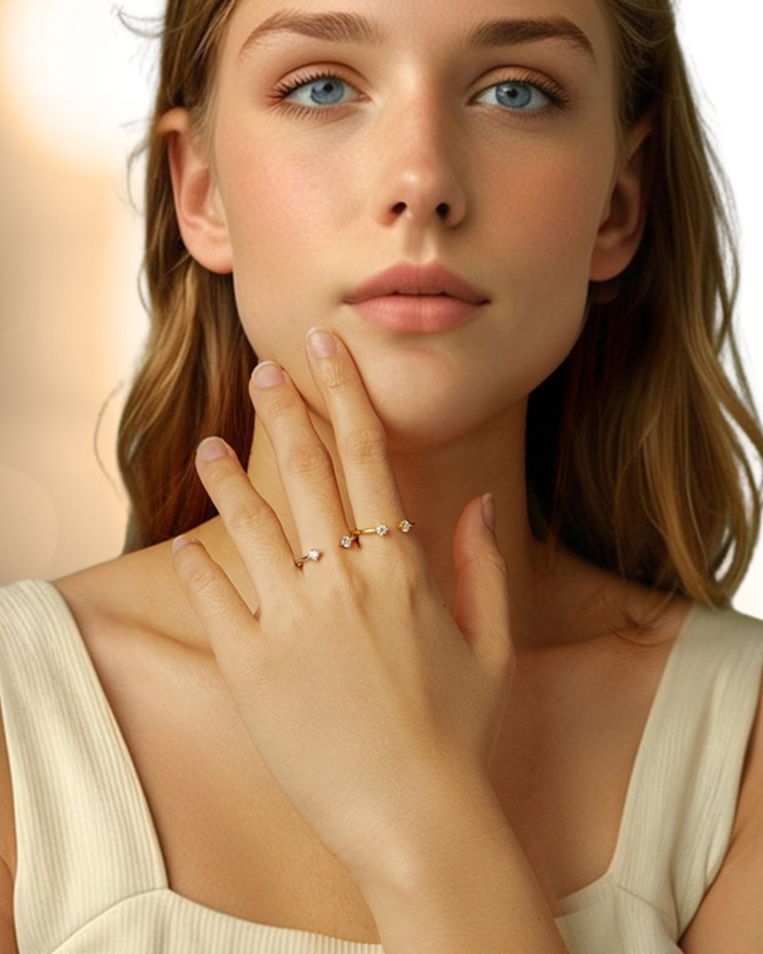 Sorellé Ring – Anel aberto em Prata 925 com duplo ponto de luz e acabamento minimalista