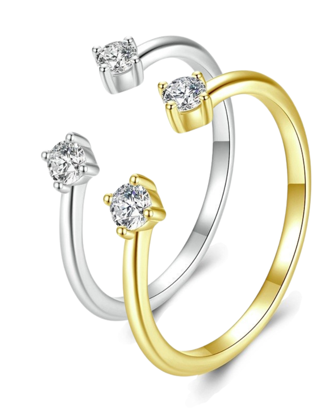 Sorellé Ring – Anel aberto em Prata 925 com duplo ponto de luz e acabamento minimalista