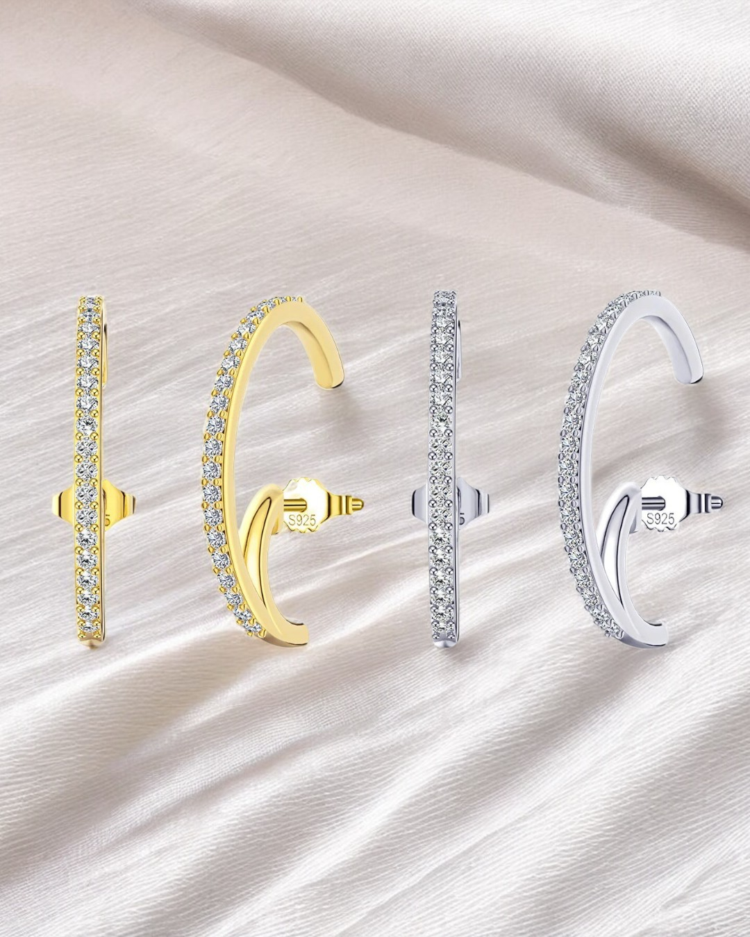 Vega Arc Ear Climber Earrings | 925 Sterling Silver with 14K Gold or Platinum Plating