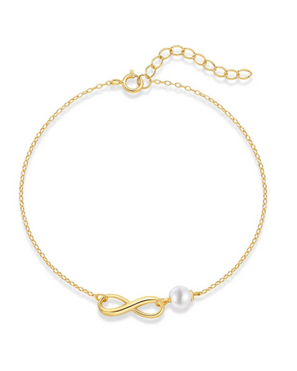 Verona Pearl – Pulsera de perlas y símbolo infinito de plata 925 y oro para mujer | Serenyah