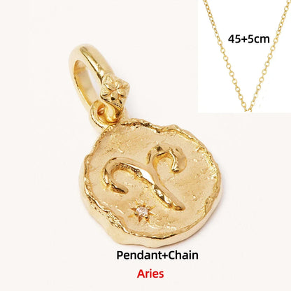 Zodiac Coin Pendant Necklace | All 12 Signs | Gold-Plated Stainless Steel Serenyah