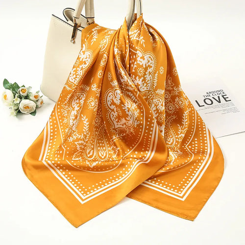 Turmeric Yellow Floral Silk Scarf for Women