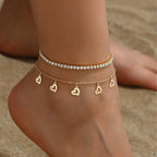 Seychelles Anklet Collection Women's anklet with heart pendants and crystals