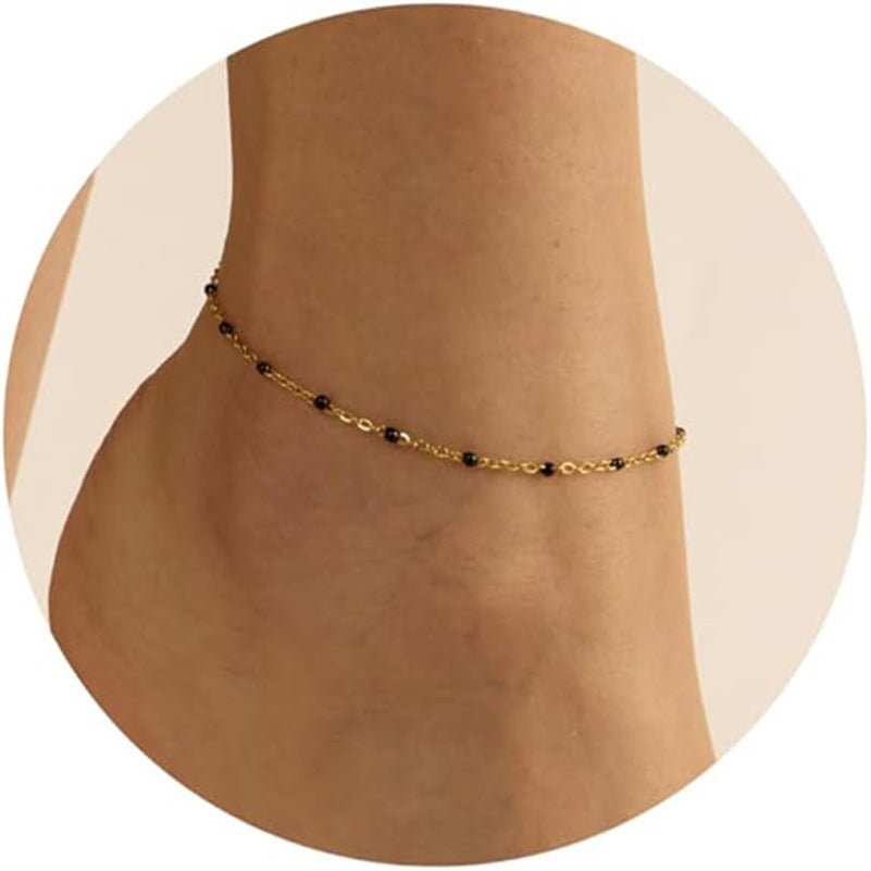 Mykonos Anklet Collection Tornozeleiras com contas esmaltadas e corrente dourada