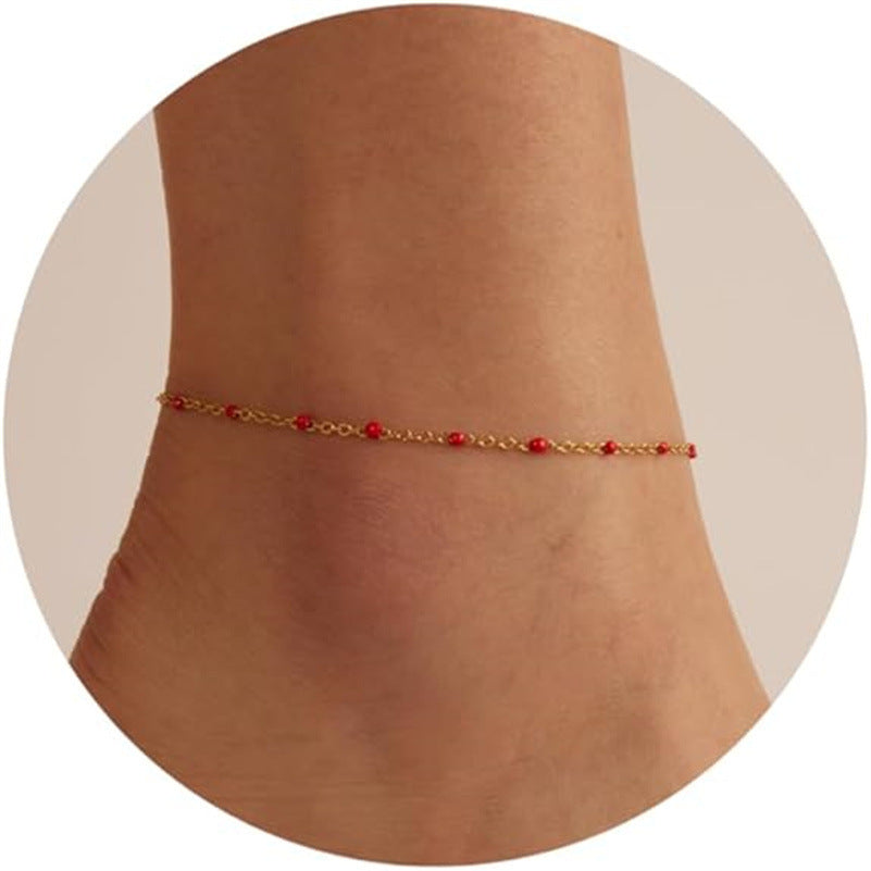 Mykonos Anklet Collection Tornozeleiras com contas esmaltadas e corrente dourada