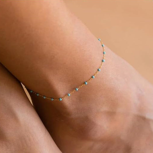 Mykonos Anklet Collection Tornozeleiras com contas esmaltadas e corrente dourada