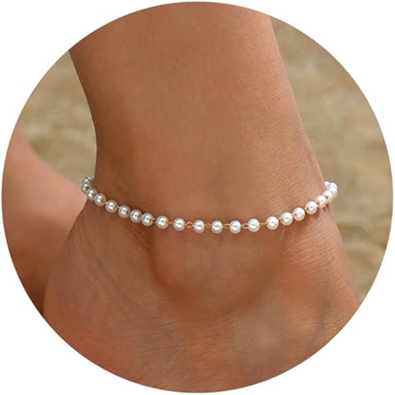 Mykonos Anklet Collection Tornozeleiras com contas esmaltadas e corrente dourada