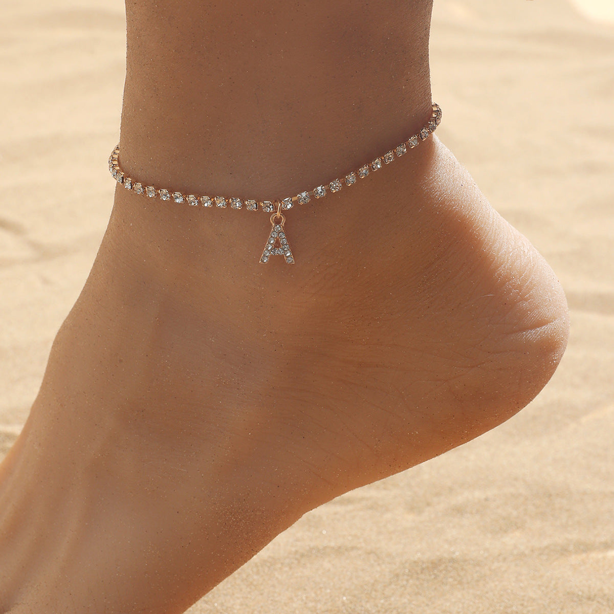 Initial Glow Letter Anklet with Zirconias Serenyah
