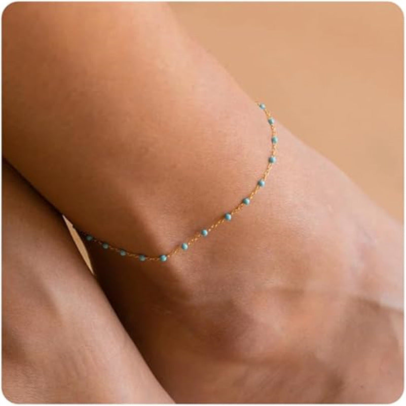 Mykonos Anklet Collection Tornozeleiras com contas esmaltadas e corrente dourada