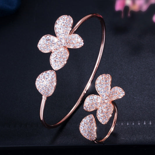 Fiori di Luce – Floral Zirconia Bracelet & Ring Set | Rose Gold & Silver | Serenyah