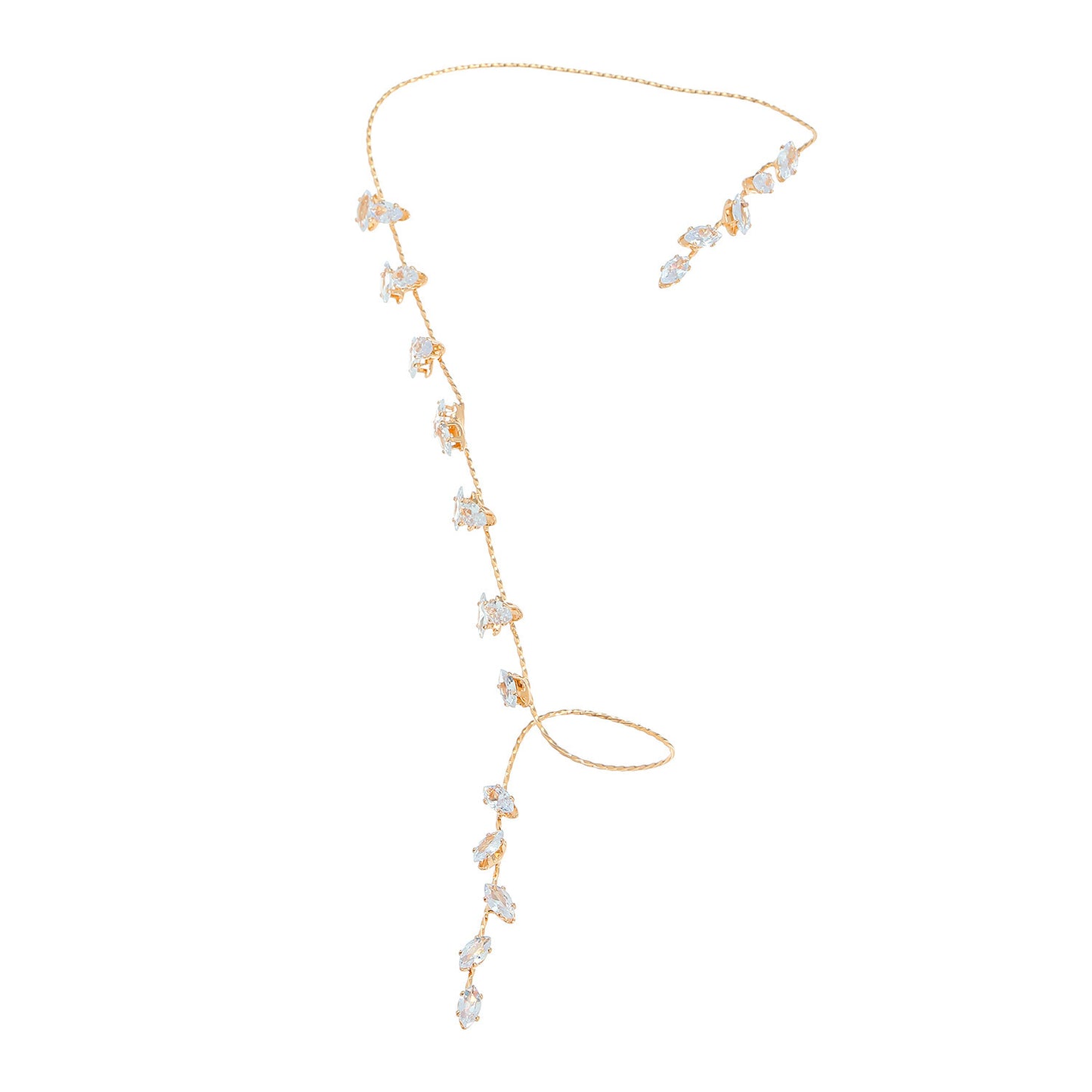 Zircon Leaf Finger Chain Ring – Stainless Steel Hand Jewelry | Serenyah