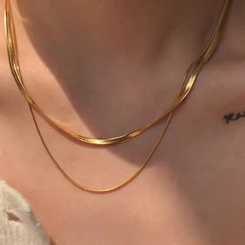 Layered Herringbone Chain Necklace Set | Gold-Plated Stainless Steel | Serenyah