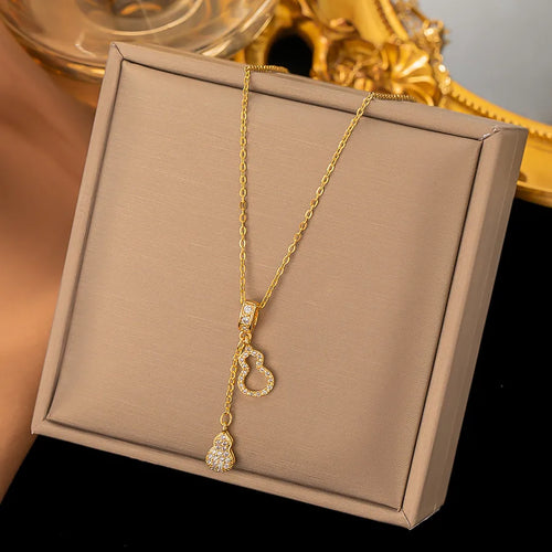 Tassel Gourd Necklace - Gold Titanium Steel