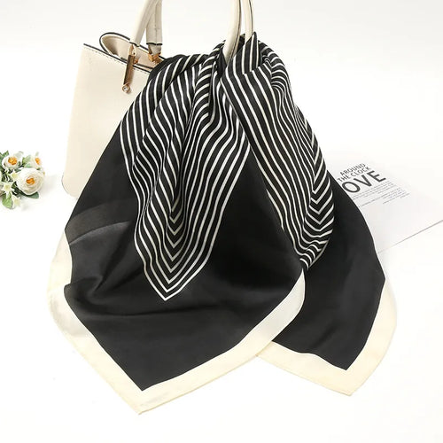 Striped Silk Scarf in Black & White
