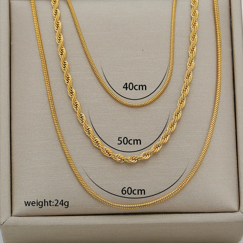 Gold Layered Chain Necklace Set — Snake & Rope Serenyah