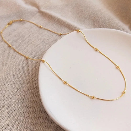 Bead Necklace - Gold Titanium Steel