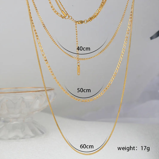 3-Layer Gold Chain Necklace Set – Tag Pendant, Figaro & Snake | Serenyah