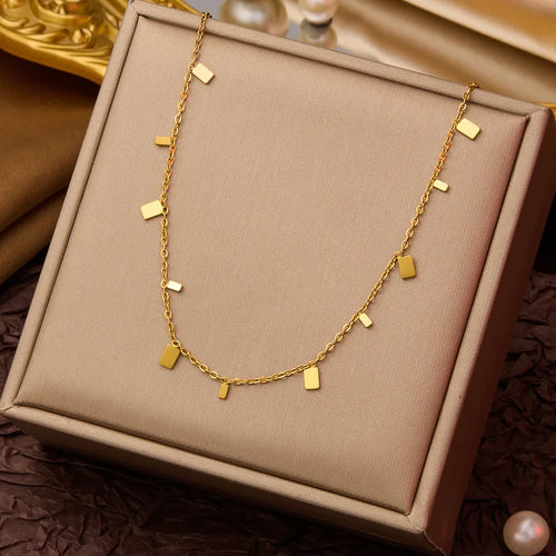 Shiny Square Necklace - Gold Titanium Steel