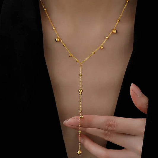 Ball Tassel Necklace - Gold Titanium Steel