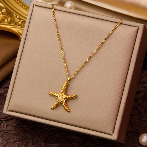 Beach Starfish Necklace - Gold Titanium Steel