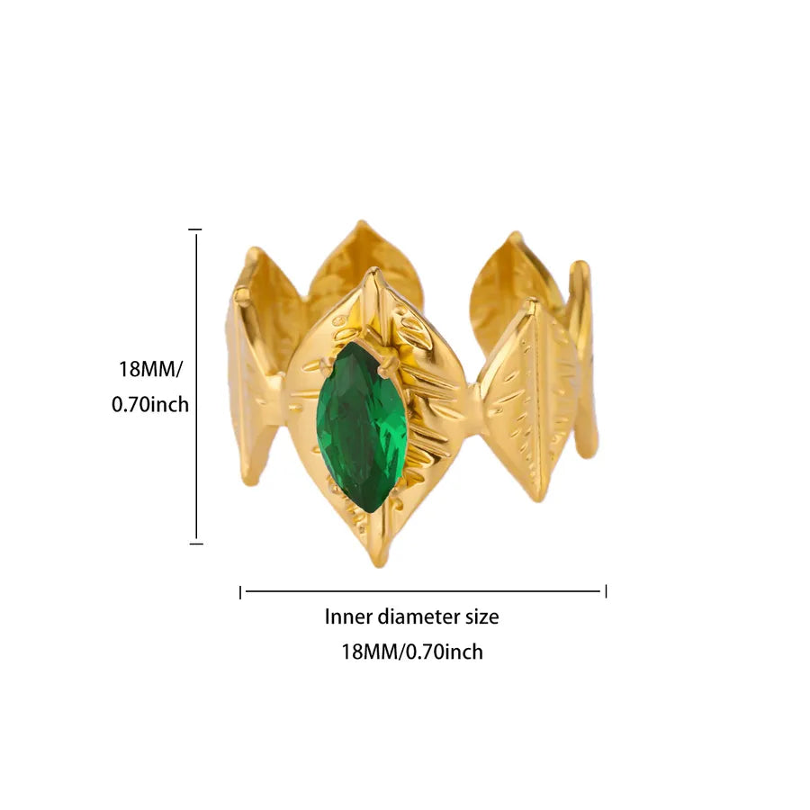 Wing Duo Elegant Leaf Open Ring - Emerald
