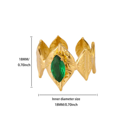 Wing Duo Elegant Leaf Open Ring - Emerald