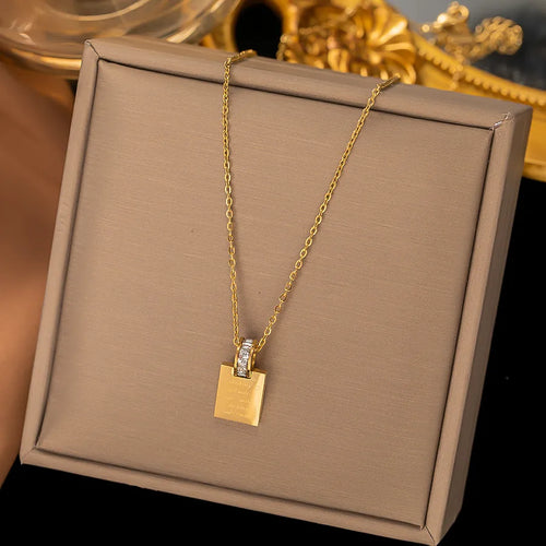 Diamond Ring Love Letter Necklace - Gold Titanium Steel