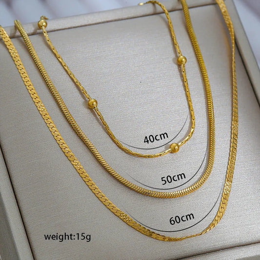3-Layer Gold Chain Necklace Set – Beaded & Herringbone | Serenyah
