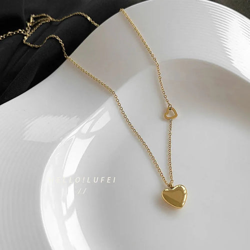 Double Heart Necklace - Gold Titanium Steel