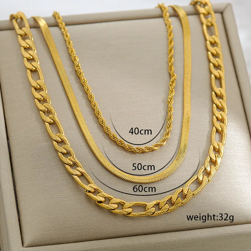 Collares en capas de acero inoxidable 304 con chapado geométrico de moda - 3-17