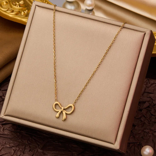 Bow Necklace - Gold Titanium Steel