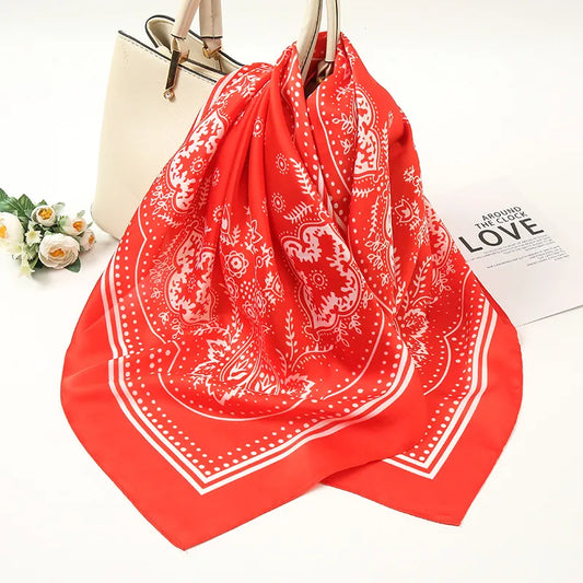 Floral Paisley Silk Scarf in Bright Red