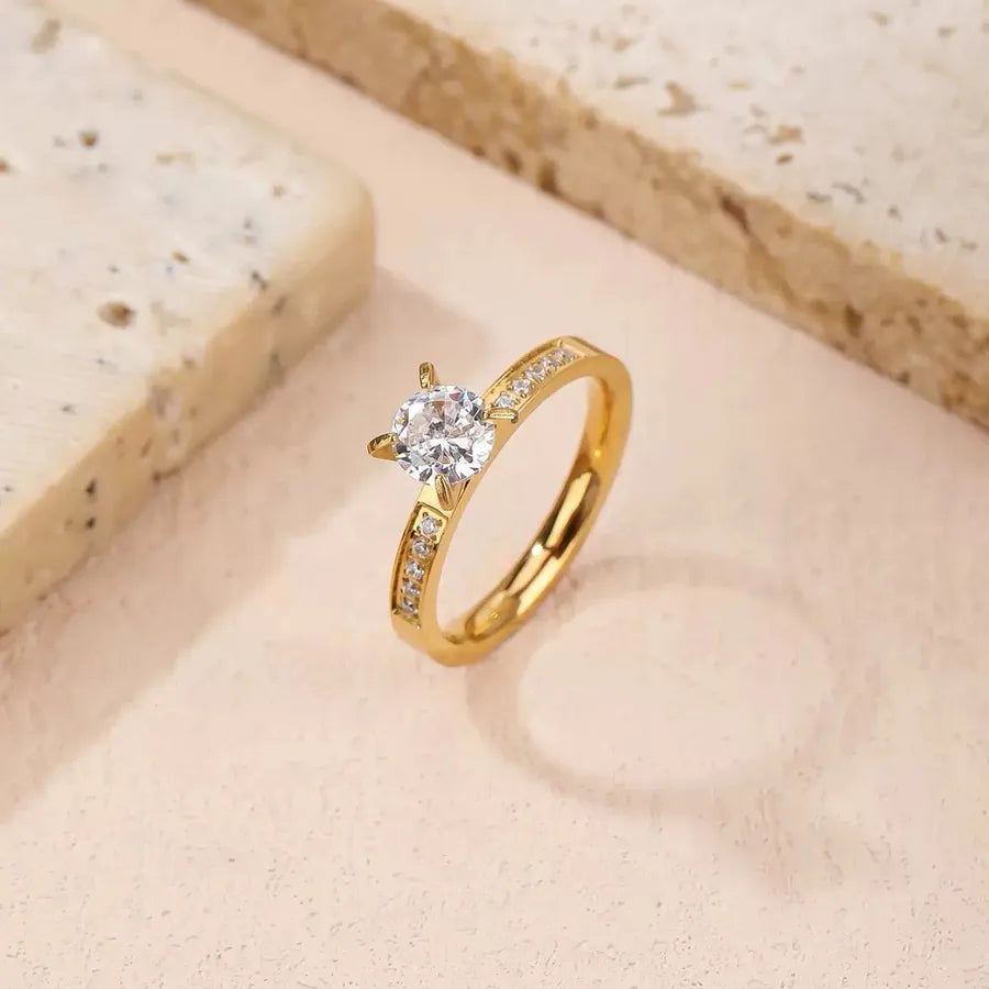 Solitaire Retro Leaf & Heart Open Ring - Gold