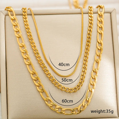 Set Collana a Catena Oro 3 Strati – Serpente, Grumetta & Figaro | Serenyah